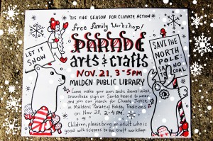 Parade Arts and Crafts Workshop Poster: Let It Snow! Santas Against Global Warming