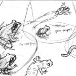 Sketch for SAFE CROSSING: amphibian portraits Left page